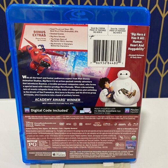 Disney/pixar 2 HD Blue Ray DVDS Inside Out & Big Hero Bundle Free Shipping - Picture 9 of 9